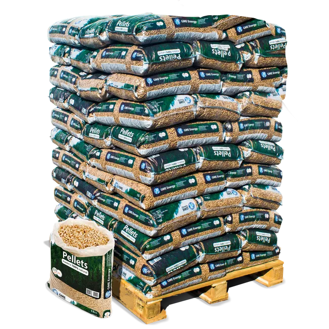 GME Energy – Pellets de Madera ENplus A1 (ID: ES 324) – Palet 77 Sacos x 15 kg (1155 kg)